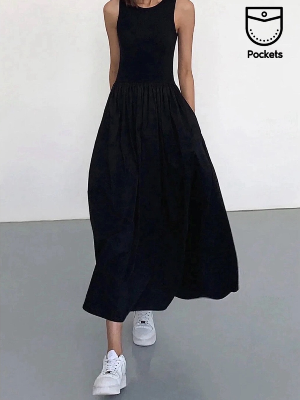 Commense Black Sleeveless Maxi Dress